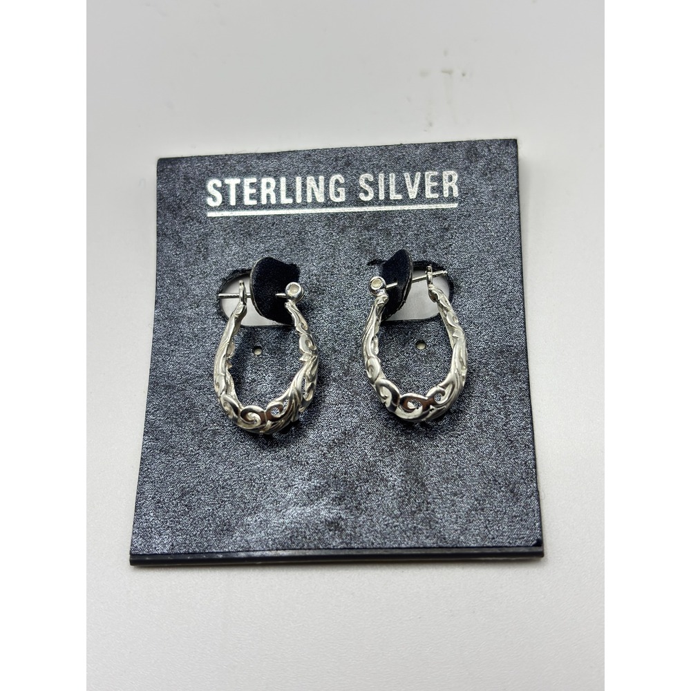 Sterling Silver Hoop Earrings Women OS Silver Filigree Scroll Engraved